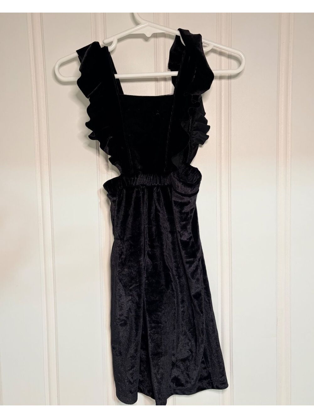 Black Velvet Overalls Jumpsuit with Ruffle Straps 9-12m